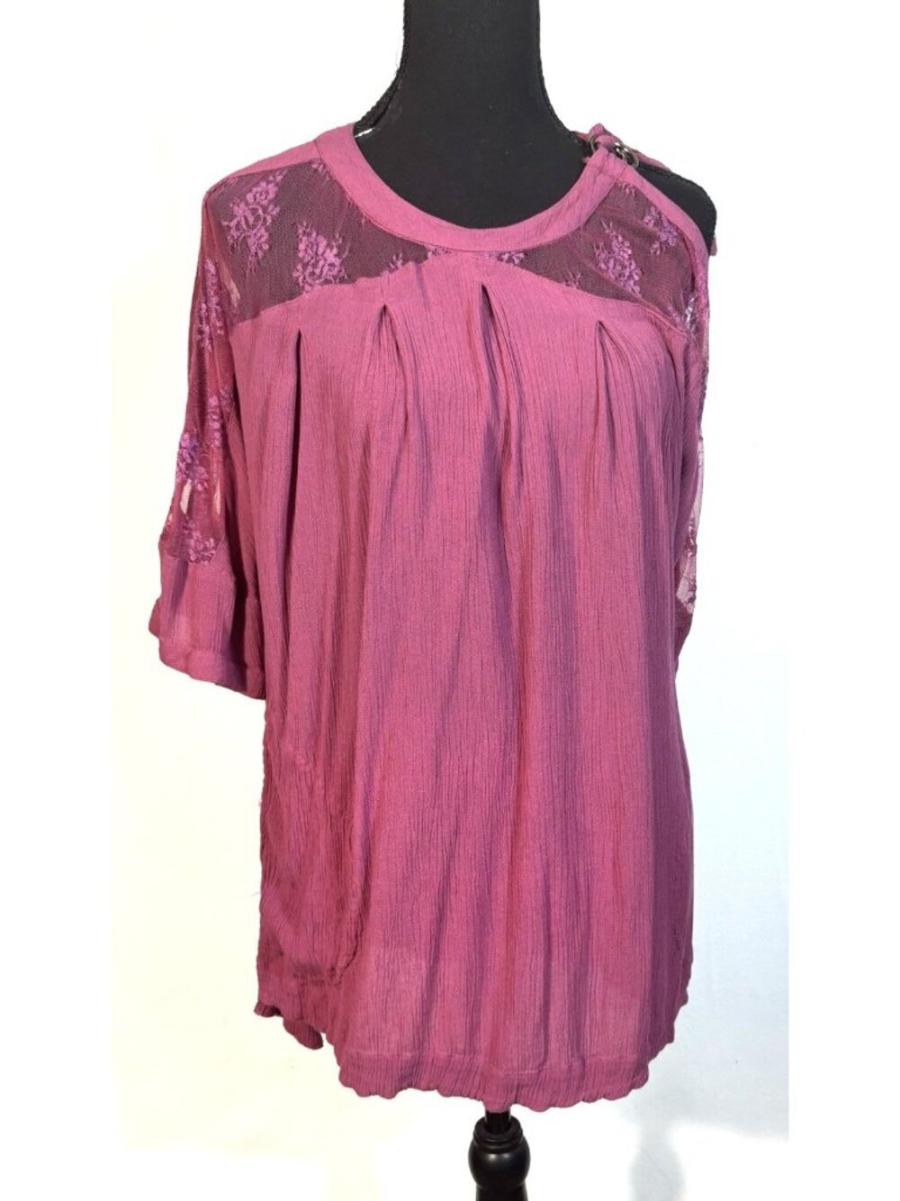 Free People Cold Shoulder Lace Cut Out Tunic Mauve Dusty Rose Oversized XS